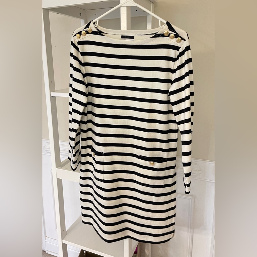 Striped Black and White Sweater dress with Gold Buttons NWTT